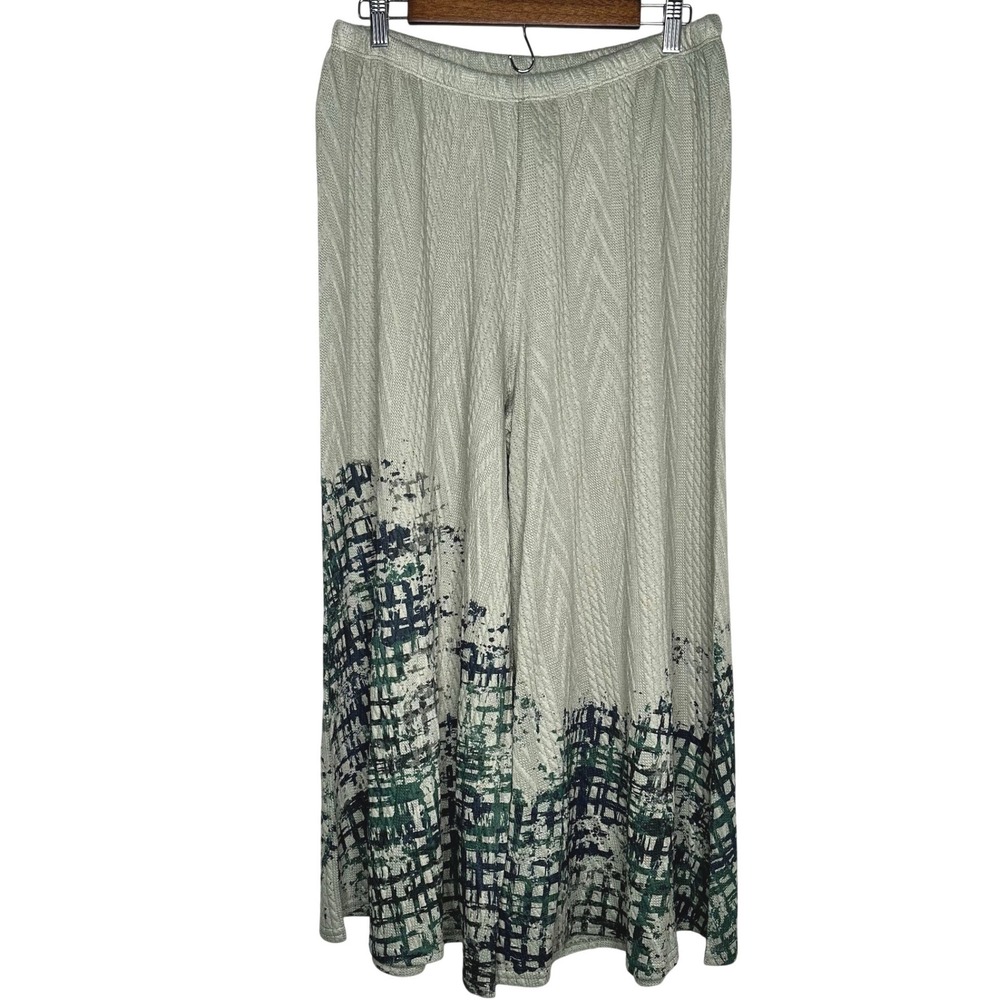 Inoah NWT Wide Leg Pants L Cable Knit Print Sage Green Wearable Art USA